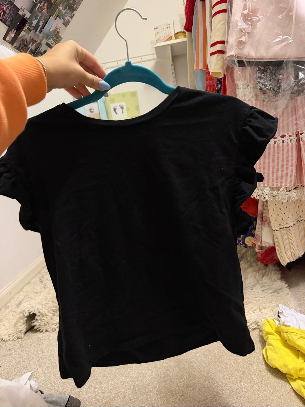 Zara Black Short Sleeve Tee with Ruffle Sleeves